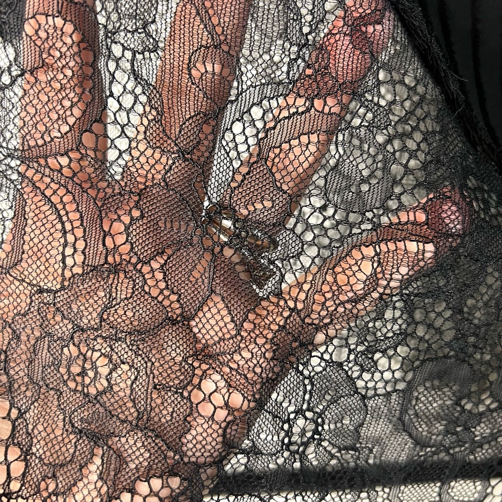 BCBG MaxAzria Sheer Lace Top Short Sleeves Pleated Detail Ethereal SZ S EUC - Picture 4 of 8